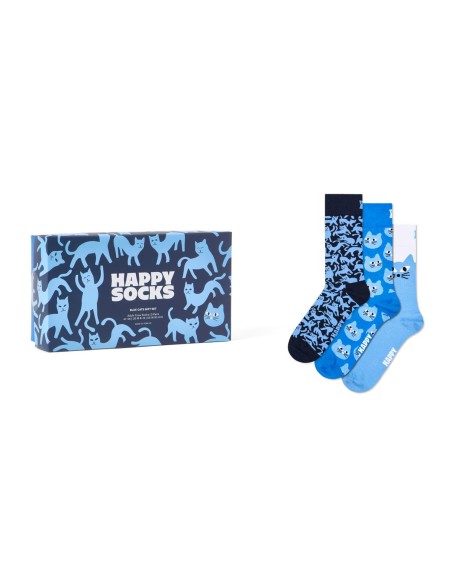 Happy Socks 3-Pack Blue Cats Socks Gift Set Συσκευασία Δώρου (P006081)