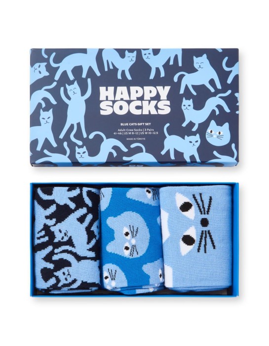 Happy Socks 3-Pack Blue Cats Socks...