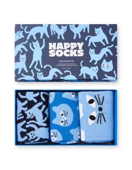 Happy Socks 3-Pack Blue Cats Socks Gift Set Συσκευασία Δώρου (P006081)