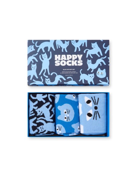 Happy Socks 3-Pack Blue Cats Socks Gift Set Συσκευασία Δώρου (P006081)